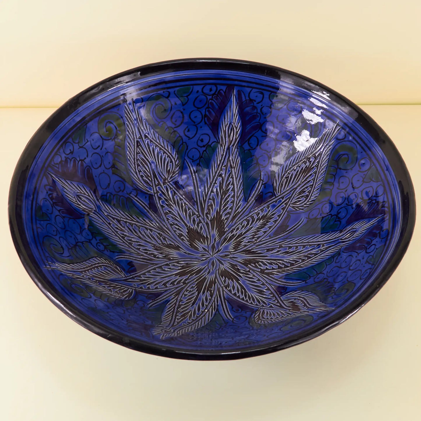Aardewerk Schaal Gegraveerd XXL – Sapphire Bloom