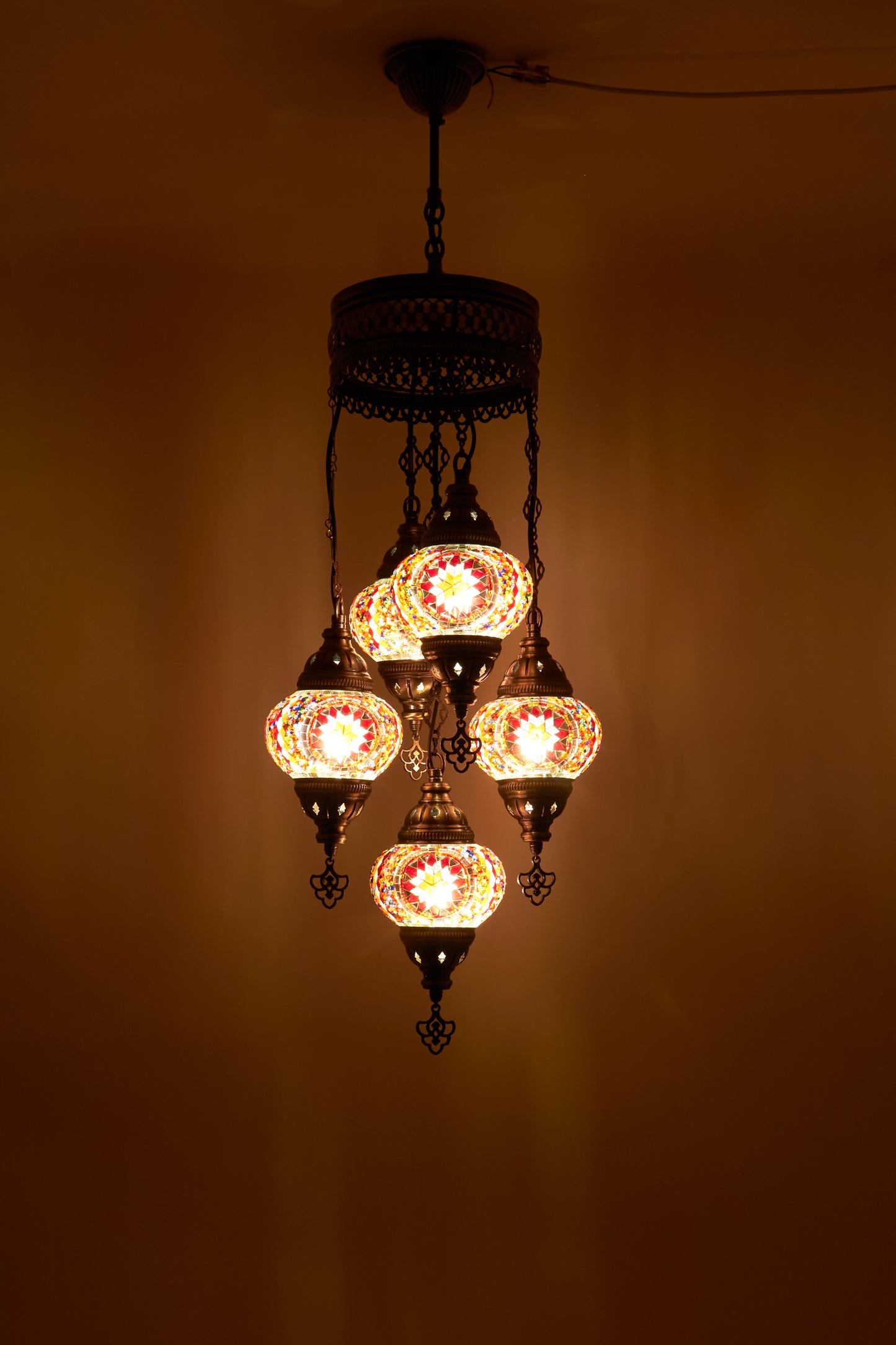 Mosaic Chandelier 5 Balls S – Ruby Flame | Cluster