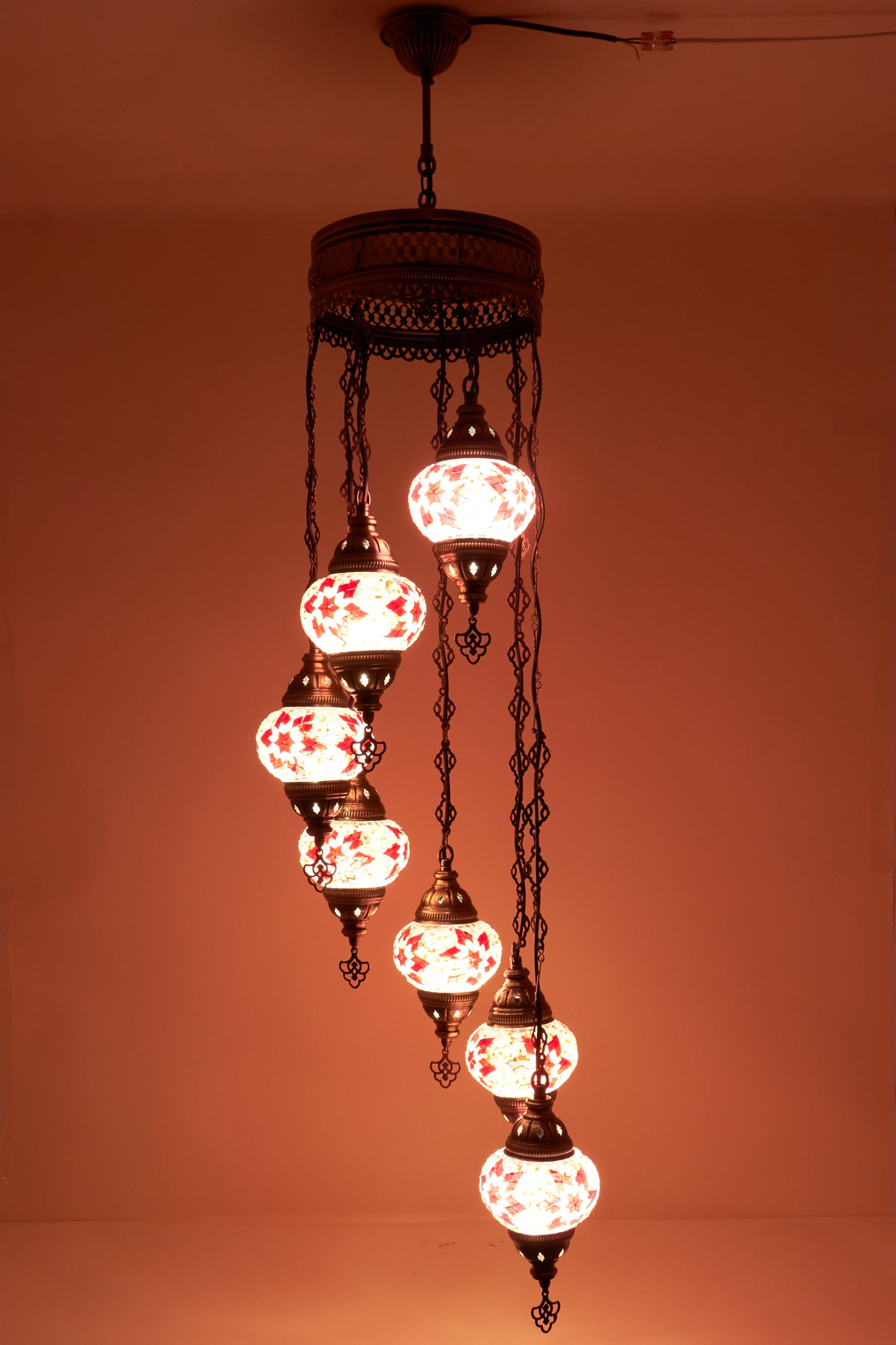 Mosaic Chandelier 7 Balls S – Rose Flame | Spiral