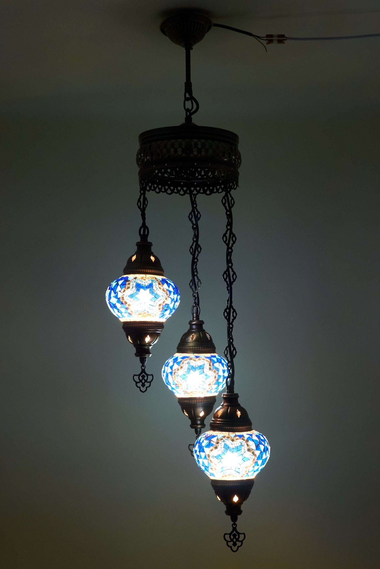 Mozaïek Kroonluchter 3 Bollen S – Blue Mirage | Spiraal