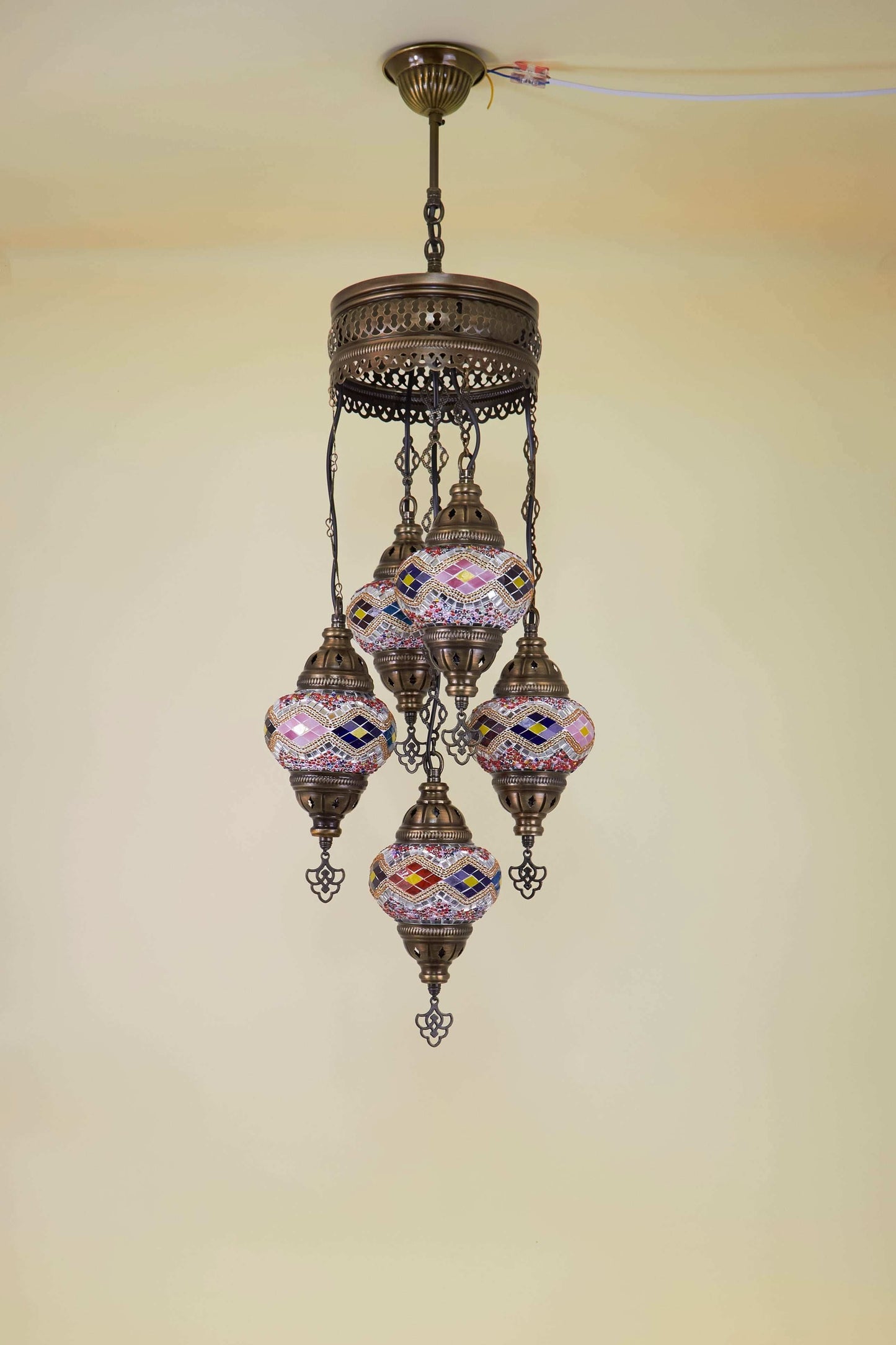 Mozaïek Kroonluchter 5 Bollen S – Diamond Dusk | Cluster