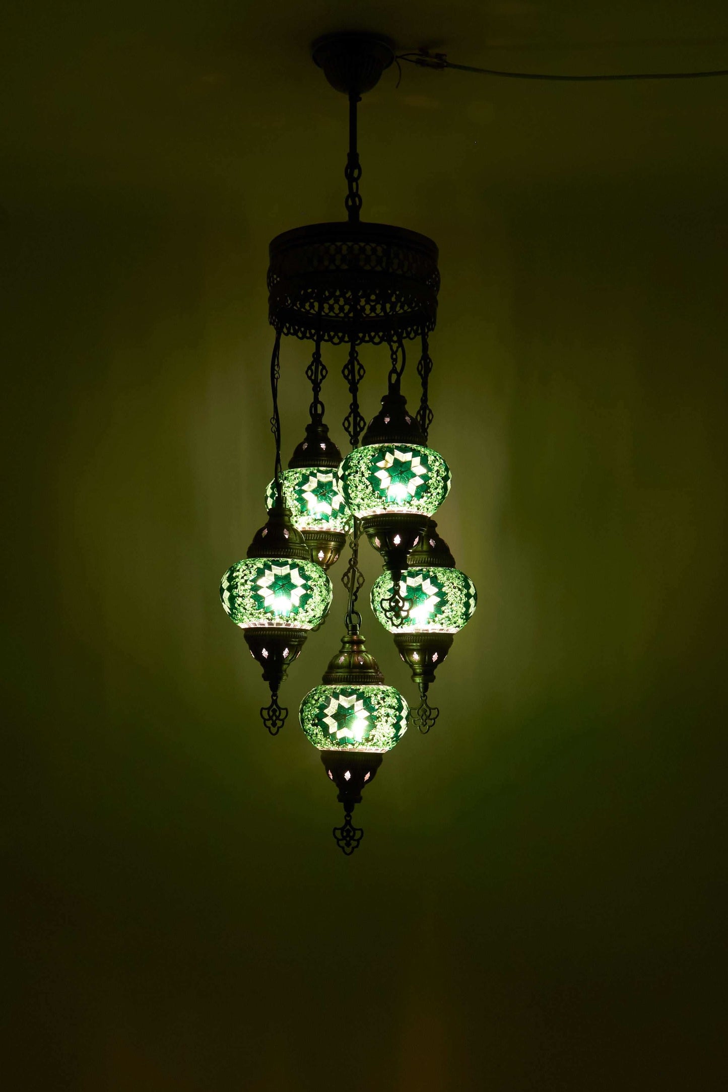 Mozaïek Kroonluchter 5 Bollen S – Emerald Light | Cluster