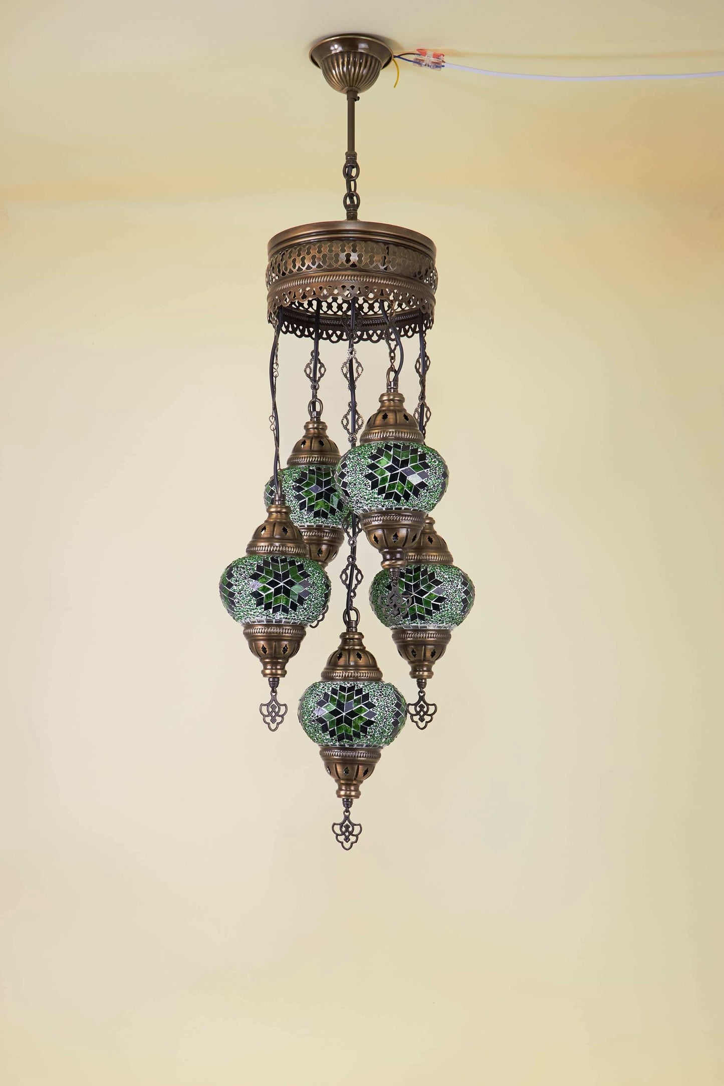 Mozaïek Kroonluchter 5 Bollen S – Emerald Light | Cluster