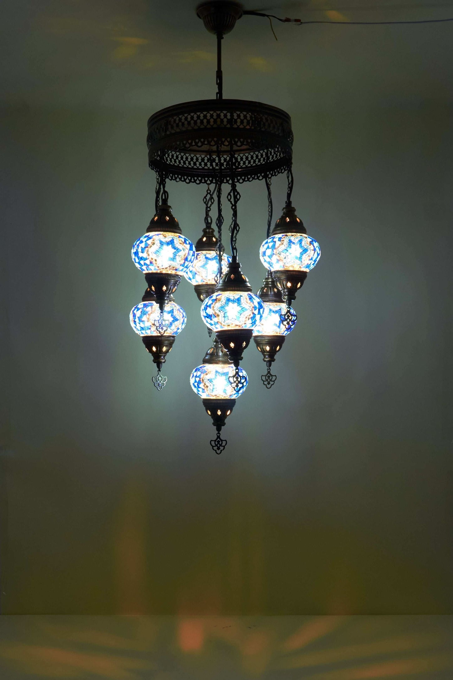 Mozaïek Kroonluchter 7 Bollen S – Blue Mirage | Cluster