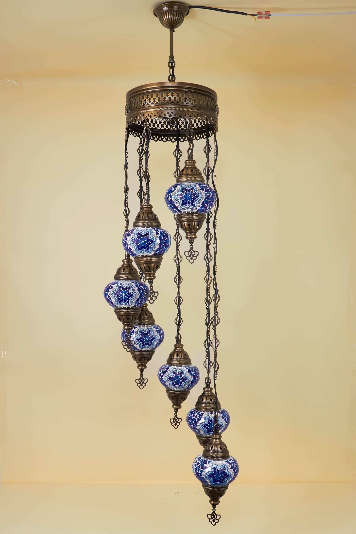 Mozaïek Kroonluchter 7 Bollen S – Blue Mirage | Spiraal