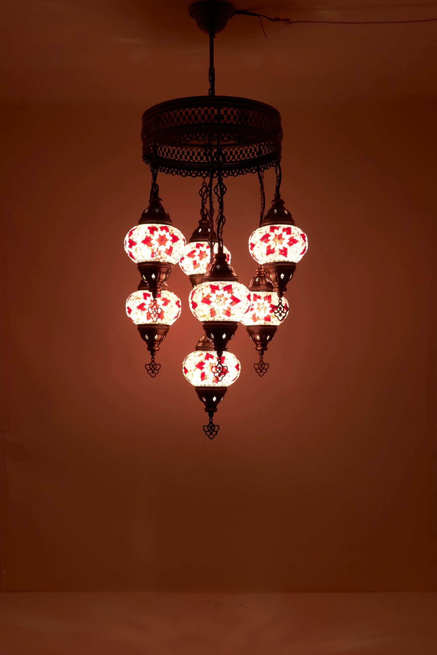 Mozaïek Kroonluchter 7 Bollen S – Rose Flame | Cluster