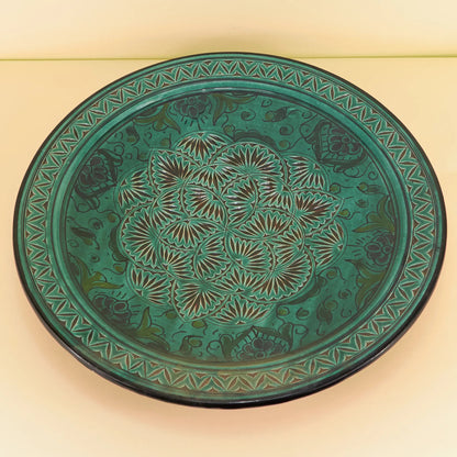 Aardewerk Bord Gegraveerd XL – Groene Lotus