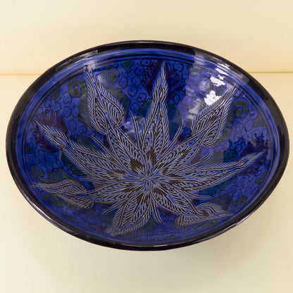 Aardewerk Schaal Gegraveerd XXL – Sapphire Bloom