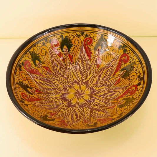 Aardewerk Schaal Gegraveerd XXL – Golden Sunburst