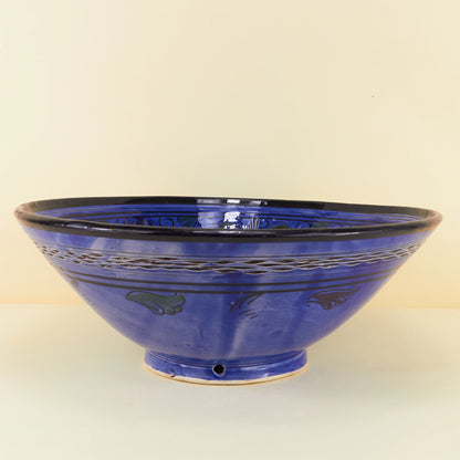 Aardewerk Schaal Gegraveerd XXL – Sapphire Bloom