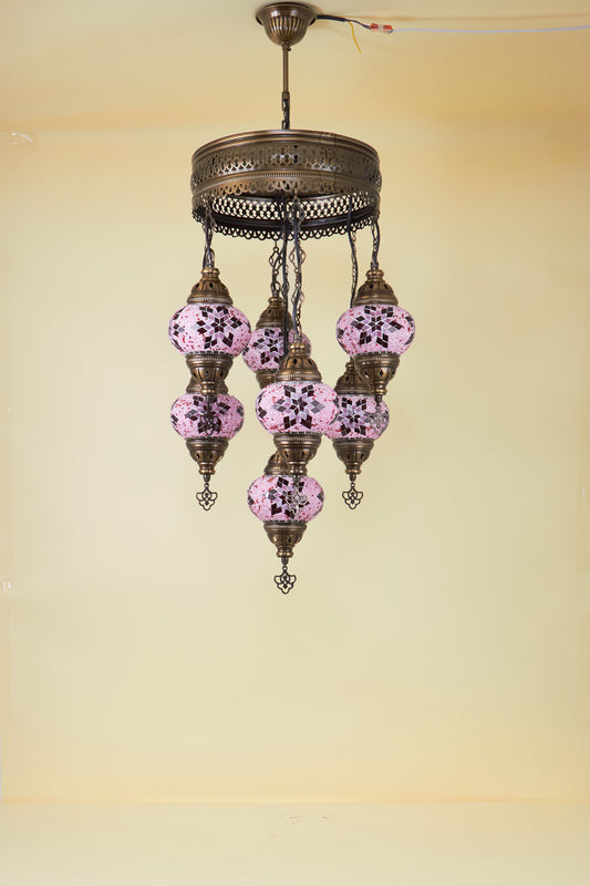 Mosaic Chandelier 7 Balls S – Rose Flame | Cluster