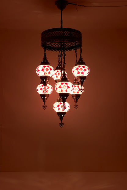 Mozaïek Kroonluchter 7 Bollen S – Rose Flame | Cluster