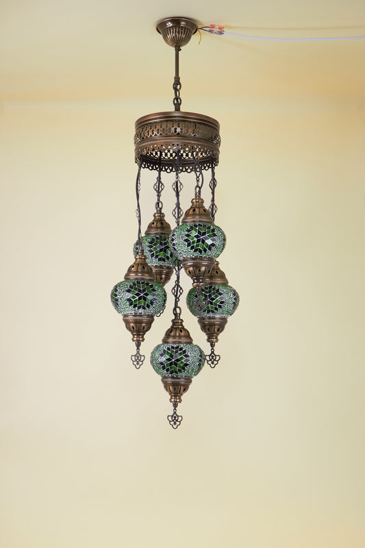 Mosaic Chandelier 5 Balls S – Emerald Light | Cluster