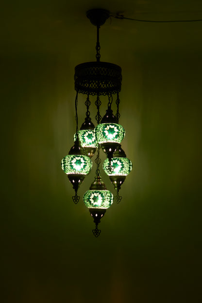 Mozaïek Kroonluchter 5 Bollen S – Emerald Light | Cluster