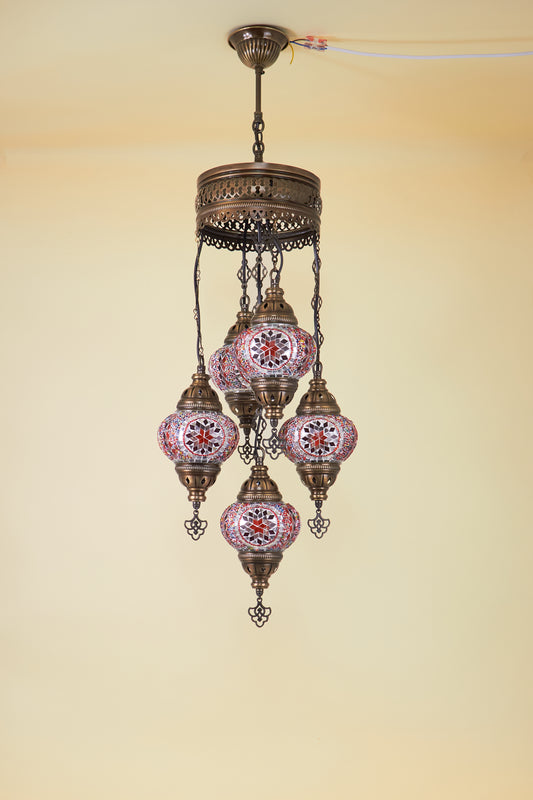 Mosaic Chandelier 5 Balls S – Ruby Flame | Cluster