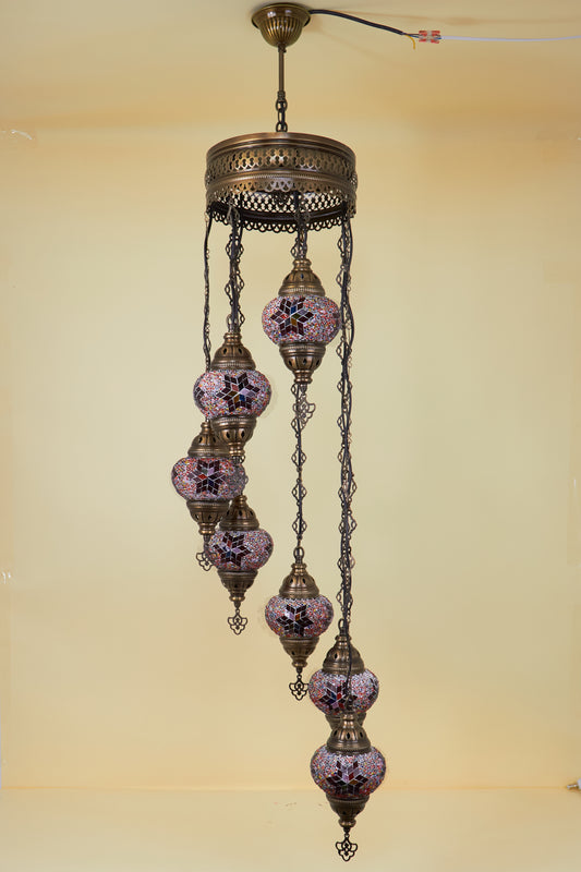 Mosaic Chandelier 7 Balls S – Ruby Bloom | Spiral