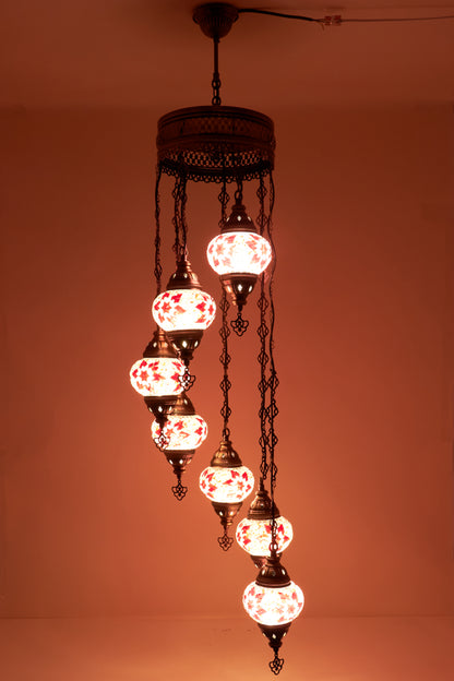 Mosaic Chandelier 7 Balls S – Rose Flame | Spiral