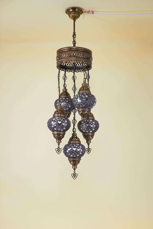 Mozaïek Kroonluchter 5 Bollen S – Black Diamond | Cluster