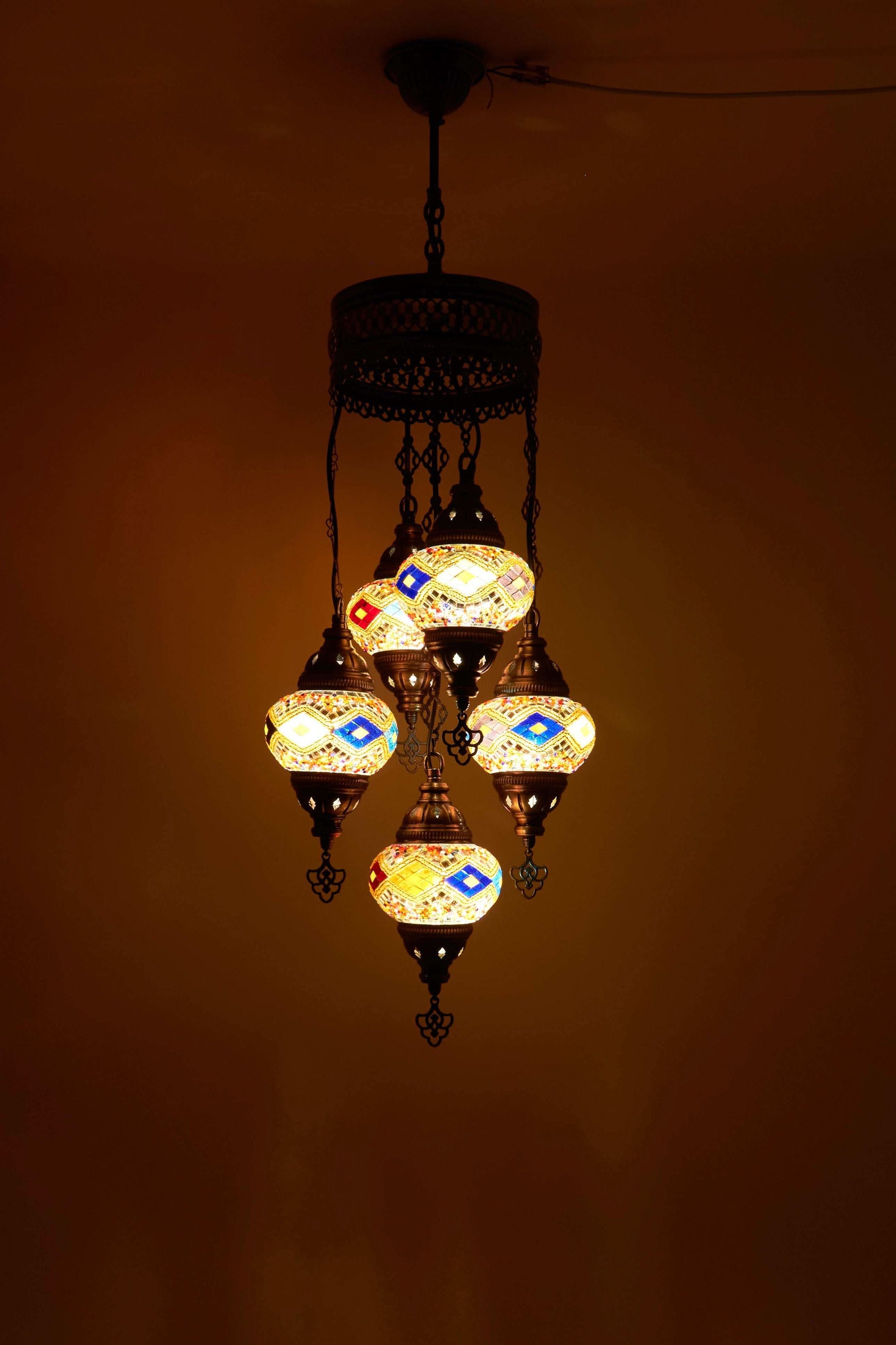 Mozaïek Kroonluchter 5 Bollen S – Diamond Dusk | Cluster
