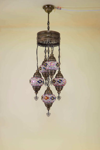 Mozaïek Kroonluchter 5 Bollen S – Diamond Dusk | Cluster