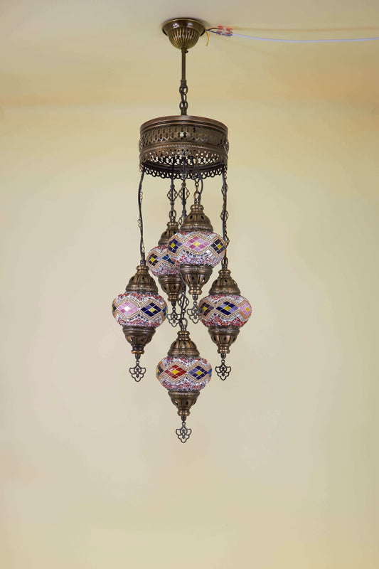 Mozaïek Kroonluchter 5 Bollen S – Diamond Dusk | Cluster