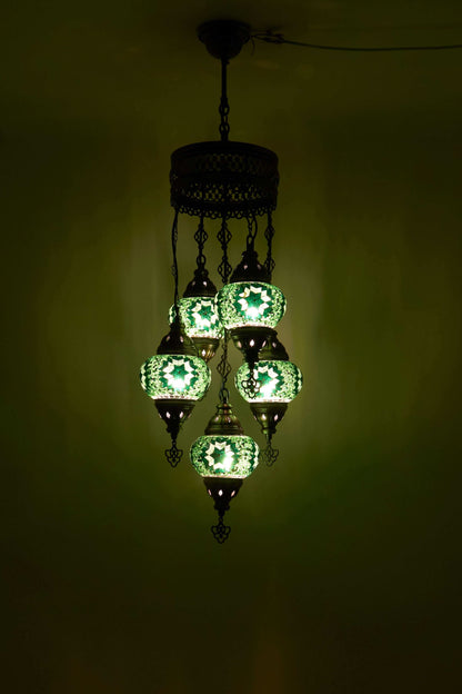Mozaïek Kroonluchter 5 Bollen S – Emerald Light | Cluster