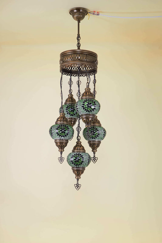 Mozaïek Kroonluchter 5 Bollen S – Emerald Light | Cluster