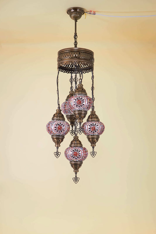 Mozaïek Kroonluchter 5 Bollen S – Ruby Flame | Cluster