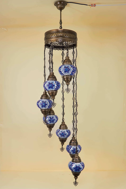 Mozaïek Kroonluchter 7 Bollen S – Blue Mirage | Spiraal
