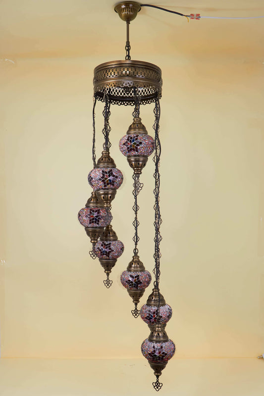 Mozaïek Kroonluchter 7 Bollen S – Ruby Bloom | Spiraal